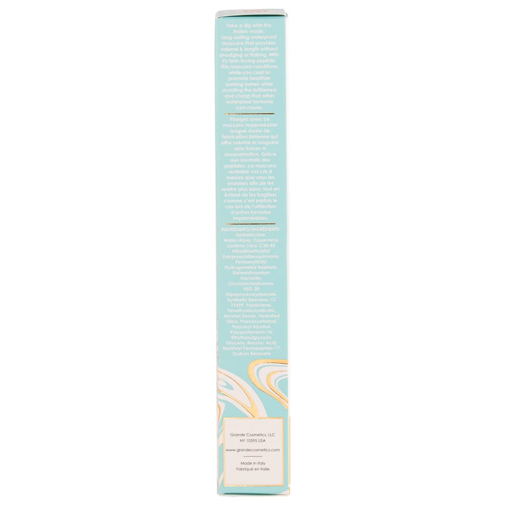 Grande Cosmetics GrandeMASCARA Waterproof Conditioning Peptide Mascara - for Buildable Volume & Length, Waterproof & Clump-Free, Lash & Extension Friendly - Black (0.20 oz)
