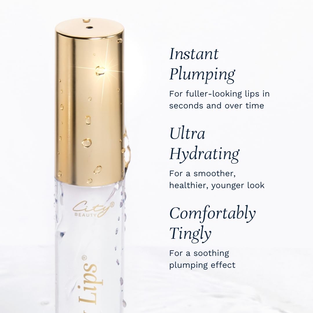 City Beauty City Lips Plumping Lip Gloss Pink Nude - High-Shine Gloss for Fuller, Younger-Looking Lips | Hydrating & Smoothing Lip Treatment Hyaluronic Acid