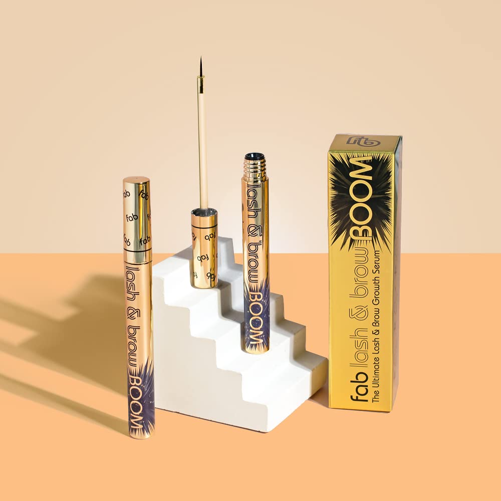 Fab Lash and Brow Boom - The Ultimate Lash and Brow Growth Serum - Lash Serum for Thicker, Longer & Fuller Lashes and Brows - Infused with Castor Oil, Biotin & Eyelash Primer for Healthy Hair Growth