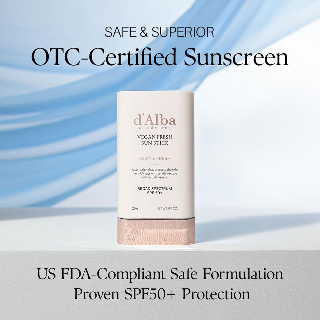 d'alba Piedmont Air Fit Fresh Sun Stick, OTC BROAD SPECTRUM SPF 50+, Non-Sticky On-the-Go Sun Protection, Outdoor Essential Vegan Sun Stick, Silky & Fresh, Korean Skin Care (0.7 Oz.)