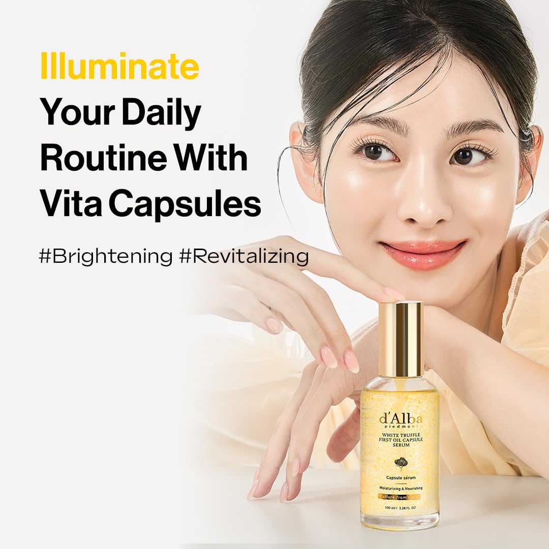 d'alba Piedmont White Truffle First Oil Capsule Serum, Big Size (3.38fl. oz.), Daily Vita Boost for Luminous Skin, Double Vitamin Formula