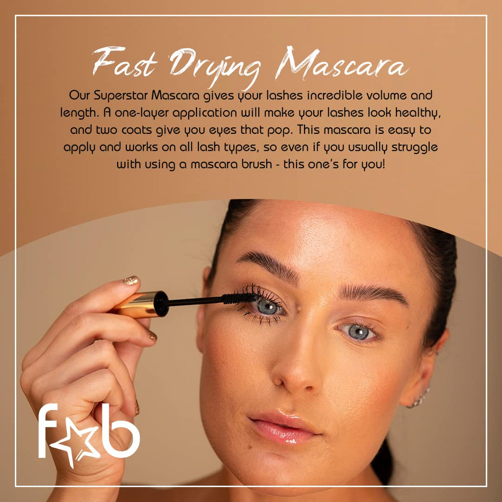 Fab Superstar Mascara: Waterproof Volumizing High Lash Lift Beauty Mascara: Black Liquid Mascarra for Bold Volume and Length - Infused with Keratin and Biotin for Longer, Better Defining Lashes - 10ml