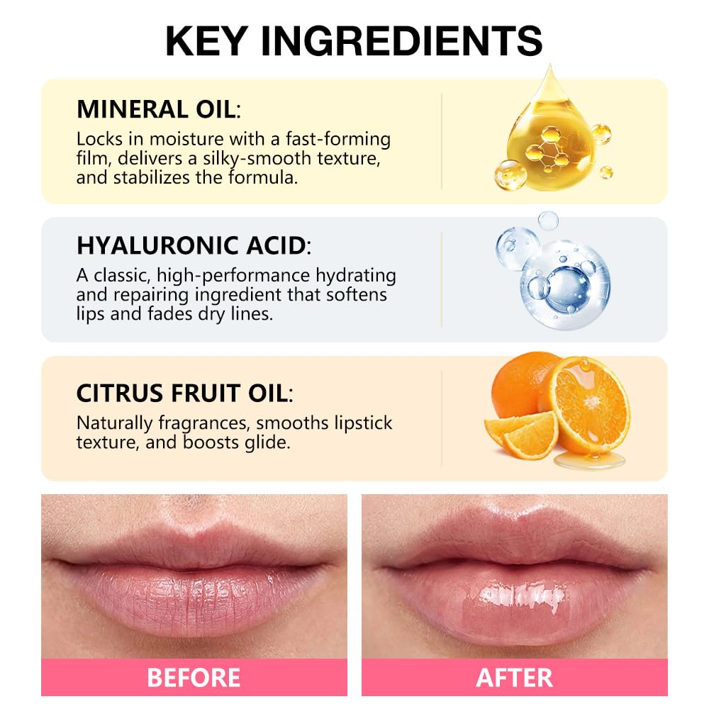mekuel 6Pcs Hydrating Lip Gloss Balm Set Pack, Hyaluronic Acid Nourishing Natural Tint Balm Gloss for Lip Care, Long-Lasting Moiturizing, Coconut Raspberry Blueberry Peach Mango Vanilla, Travel Pack