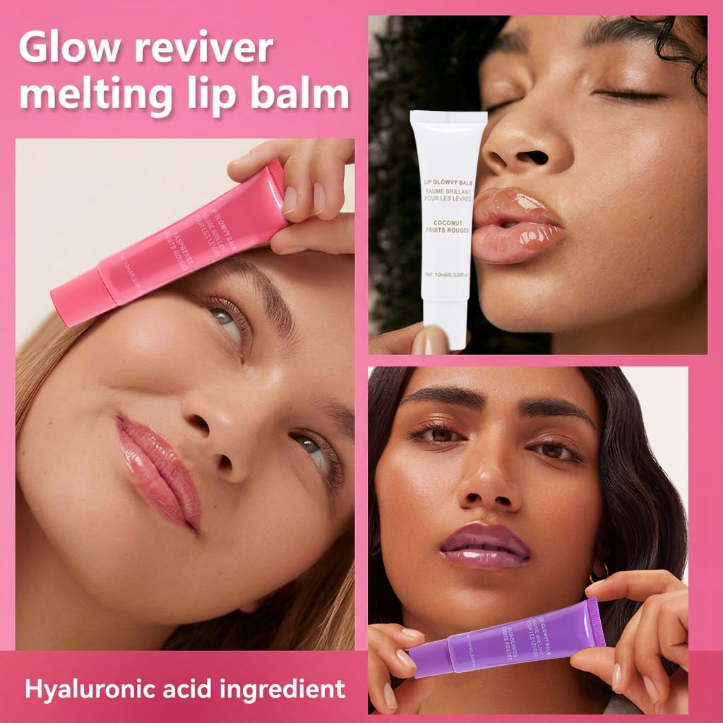 mekuel 6Pcs Hydrating Lip Gloss Balm Set Pack, Hyaluronic Acid Nourishing Natural Tint Balm Gloss for Lip Care, Long-Lasting Moiturizing, Coconut Raspberry Blueberry Peach Mango Vanilla, Travel Pack