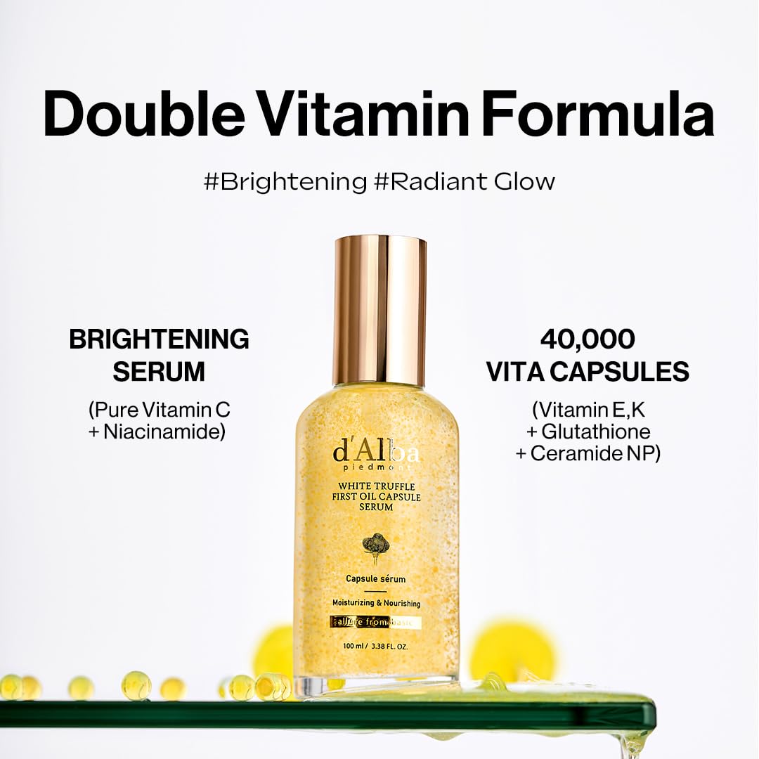 d'alba Piedmont White Truffle First Oil Capsule Serum, Big Size (3.38fl. oz.), Daily Vita Boost for Luminous Skin, Double Vitamin Formula