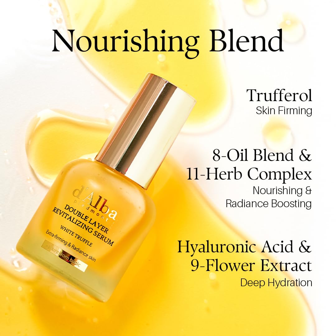 d'alba Piedmont Italian White Truffle Double Layer Revitalizing Serum (1.01 fl.oz), 100hr Hydration, Hyaluronic Acid and Centella Asiatica, Skin Firming and Tightening, Long-lasting Korean Skin Care