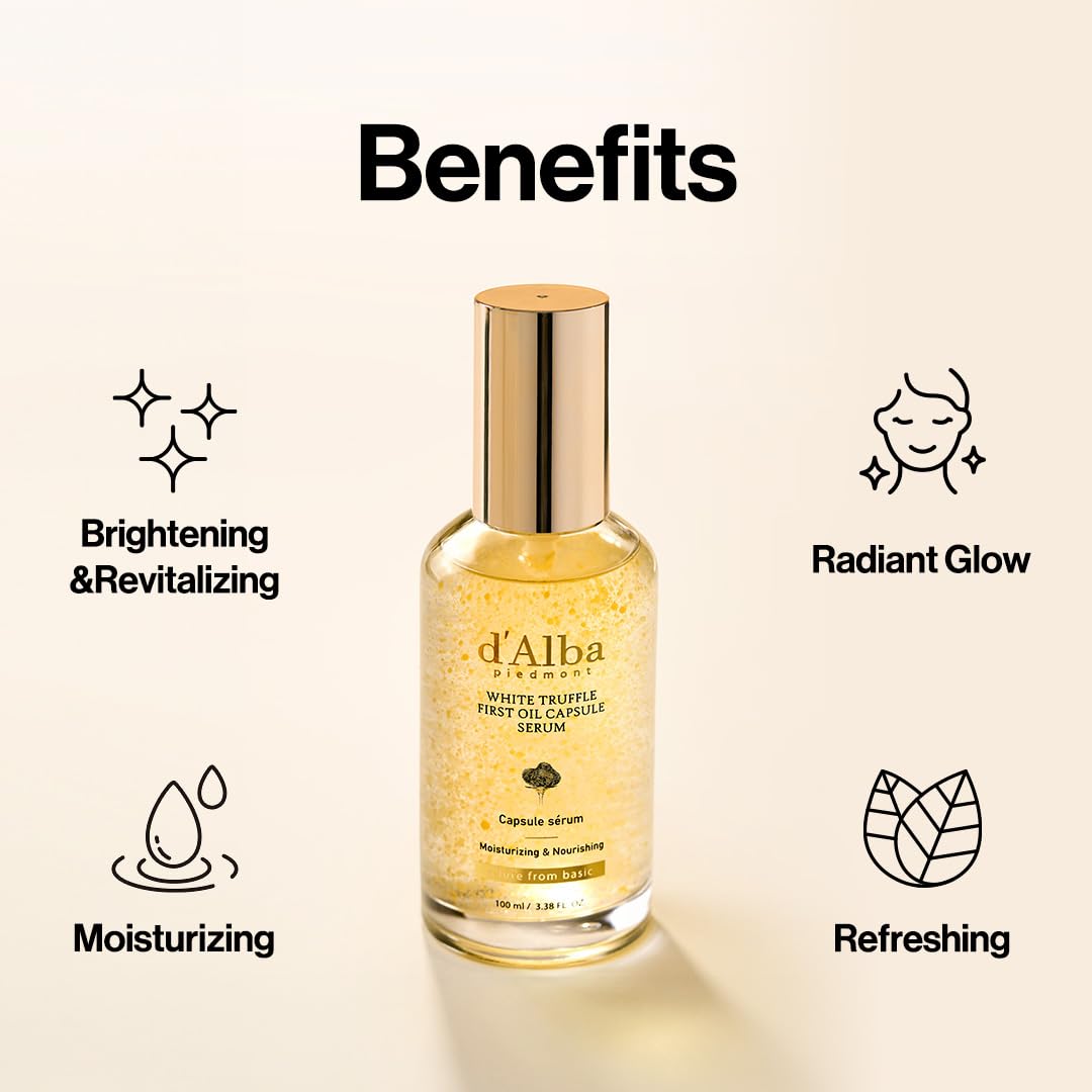 d'alba Piedmont White Truffle First Oil Capsule Serum, Big Size (3.38fl. oz.), Daily Vita Boost for Luminous Skin, Double Vitamin Formula