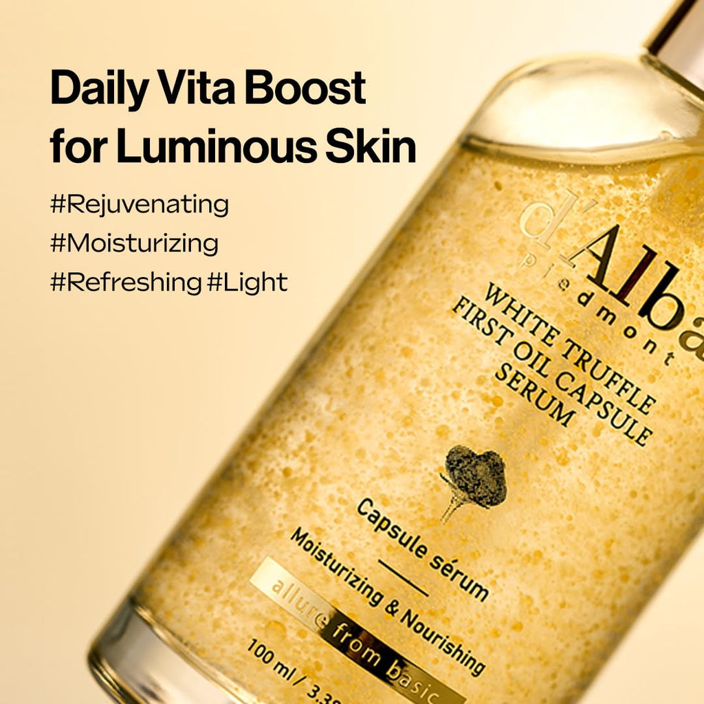 d'alba Piedmont White Truffle First Oil Capsule Serum, Big Size (3.38fl. oz.), Daily Vita Boost for Luminous Skin, Double Vitamin Formula