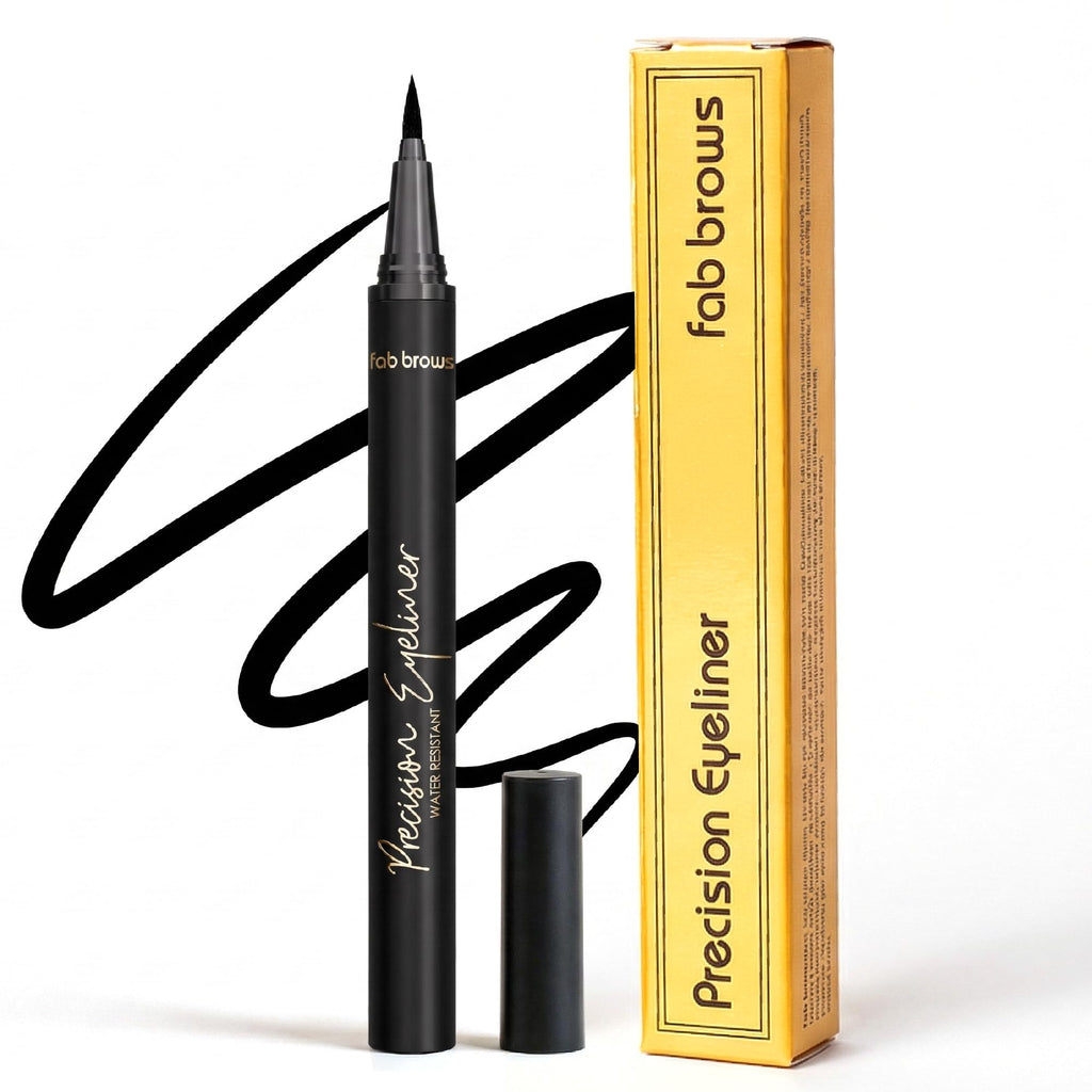 Fab Brows Precision Liquid Eyeliner - Felt-Tipped Liquid Eyeliner Pen - Richly Pigmented Waterproof Black Eyeliner - Achieves Thin or Thick Strokes - Easy-to-Apply, Flexible & Smudge Proof Eyeliner