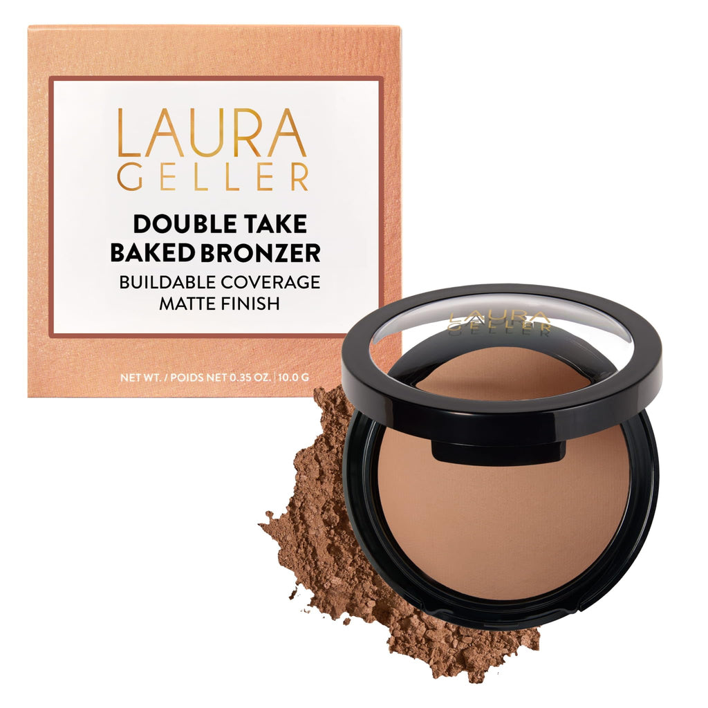 LAURA GELLER Double Take Baked Bronzer for Mature Skin, Medium | Matte Bronzing Powder for Natural-Looking Warmth & Soft Contour, Buildable Color, Never Orangey Finish