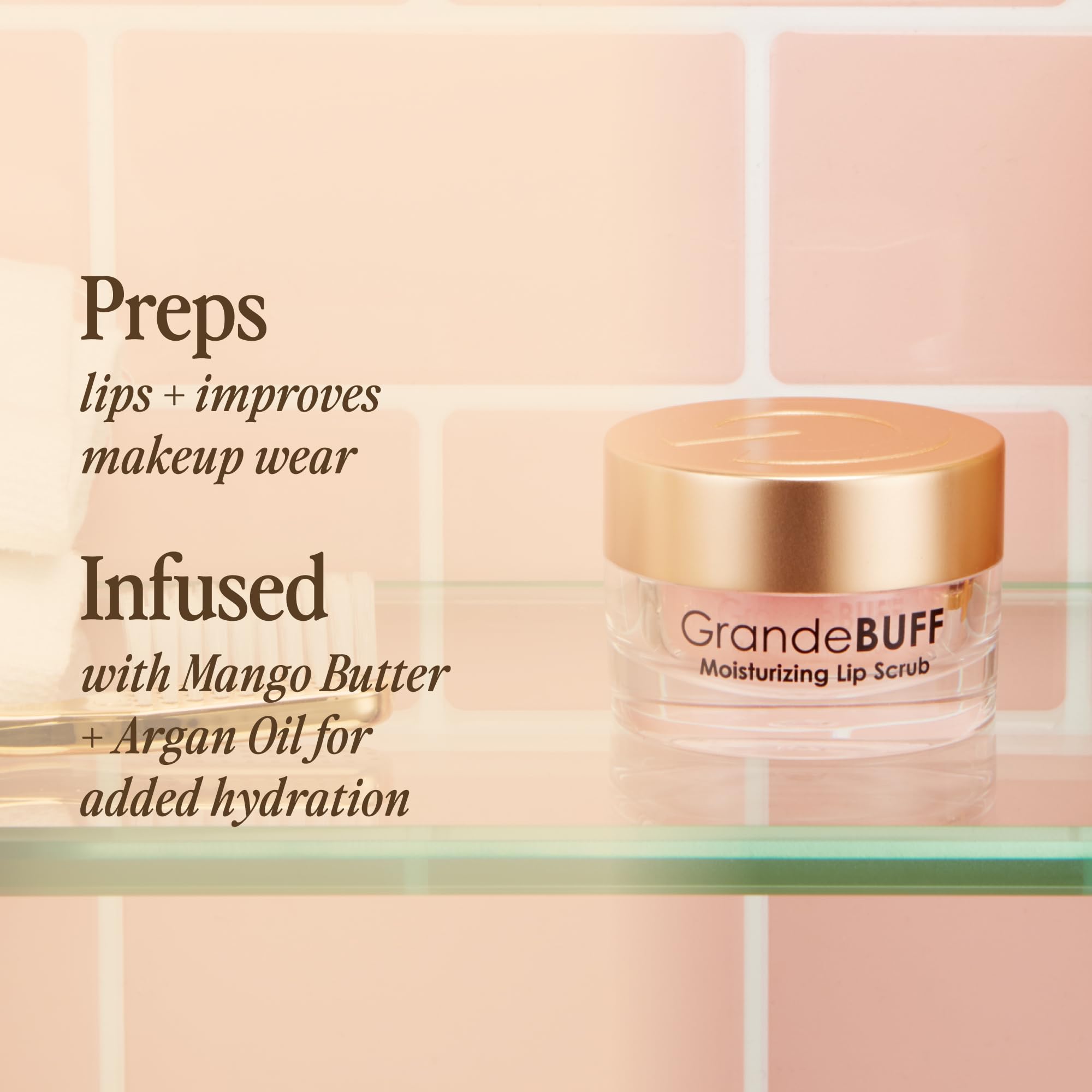 Grande Cosmetics GrandeBUFF Moisturizing Lip Scrub with Mango Butter & Shea Butter - for Smoother, Softer-Looking Lips (0.53 fl oz)