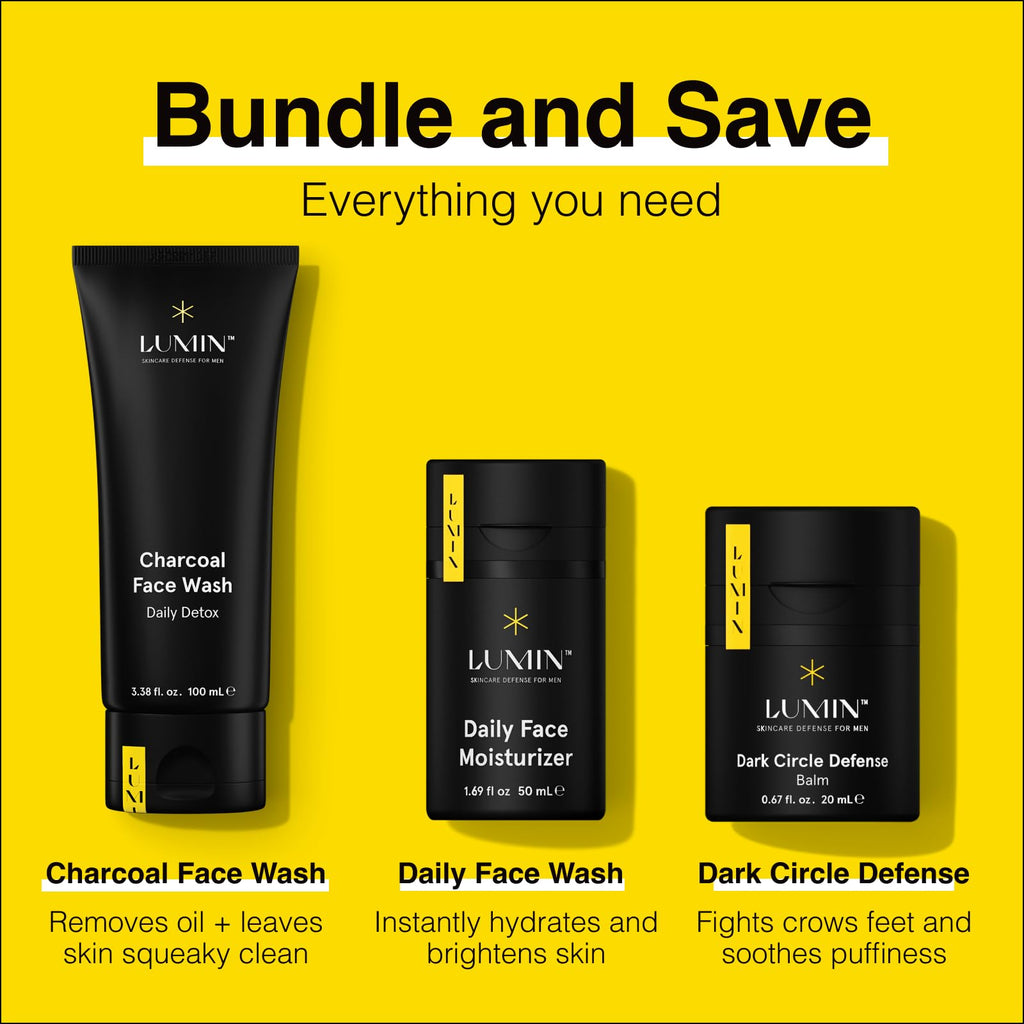 Lumin Men’s Skincare Set – Complete Face Care Kit with Charcoal Face Wash, Scrub, Moisturizer, Wrinkle Serum, Recovery Oil & Eye Balm, Korean Skincare Routine