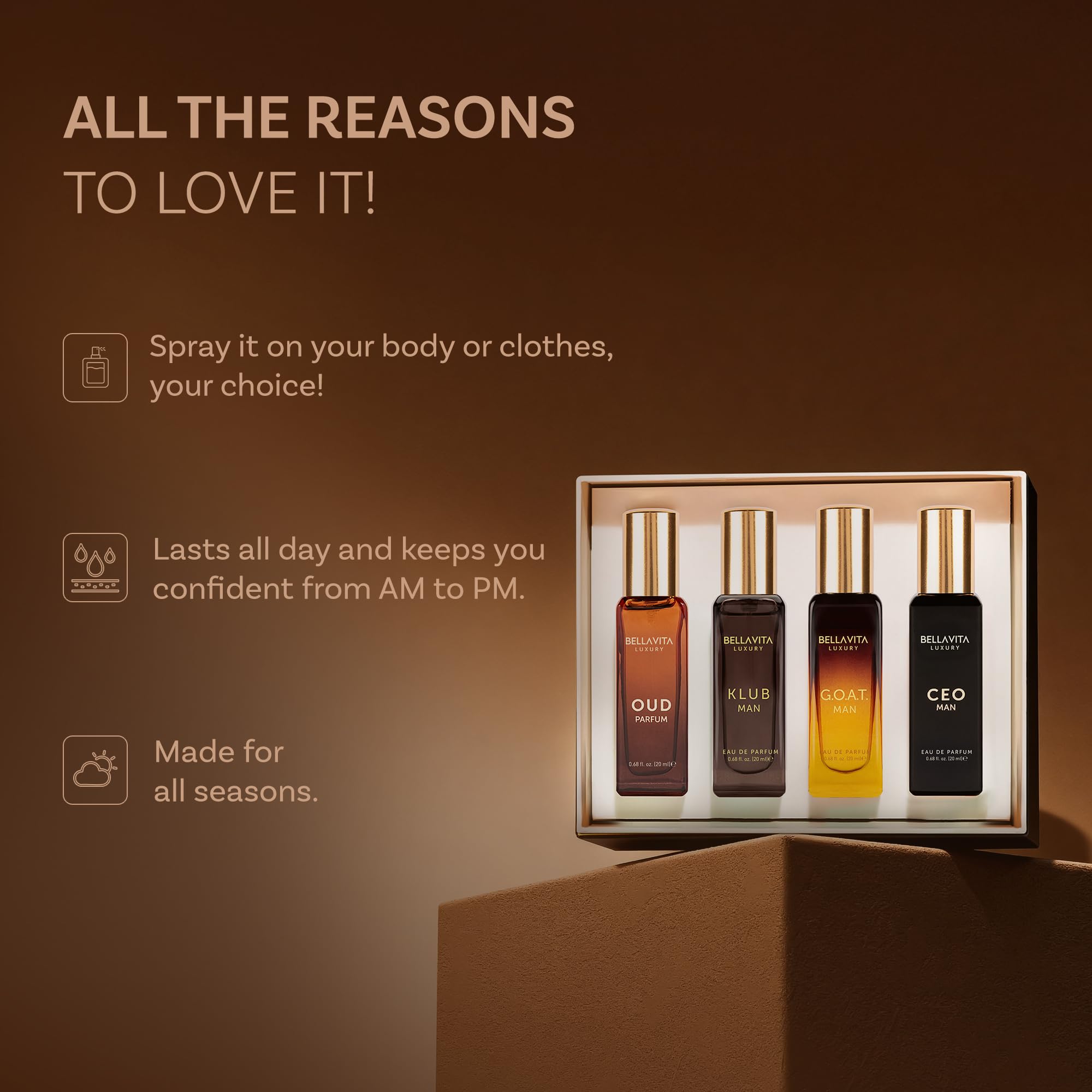 Bellavita Luxury Men's Perfume Gift Set with CEO Man, G.O.A.T., Klub, and Oud | 80ml | Perfume for Men | Lavender, Patchouli, Lemon, and Caramel Notes | Long Lasting Men's Fragrance