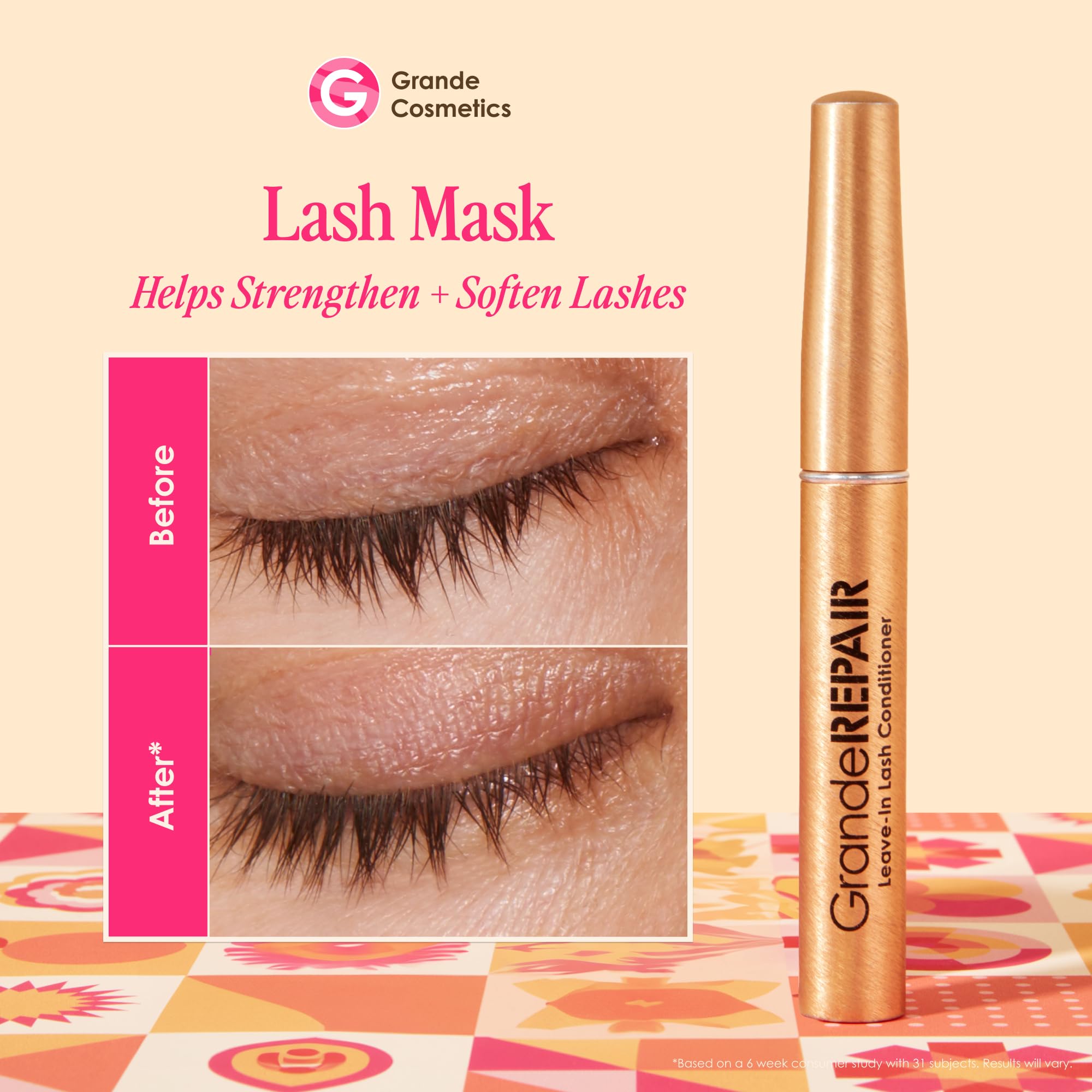 Grande Cosmetics GrandeREPAIR Leave-In Lash Conditioner Strengthens, Softens & Protects with Biotin Peptide & Nourishing Oils- Invisible Formula to Prevent Breakage, Support Healthier Lashes (0.10 oz)