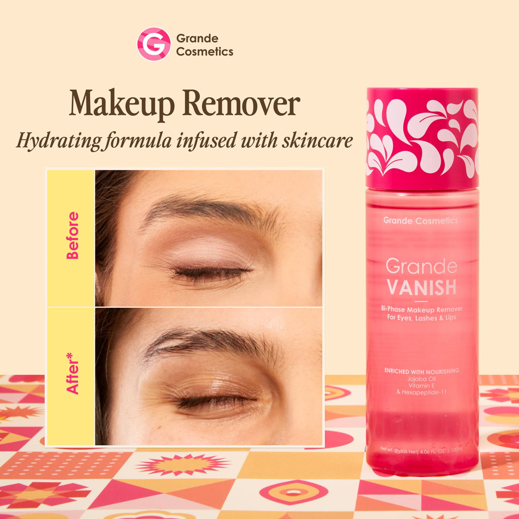Grande Cosmetics Makeup Remover - Removes Water & Oil-Based Makeup, Dissolves Long-Wear & Waterproof Formulas (3.4 fl oz)