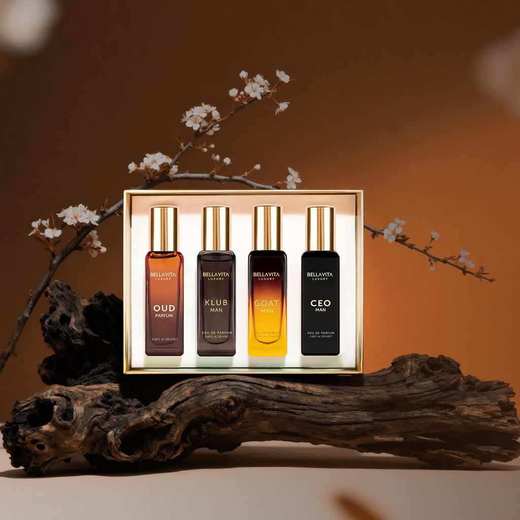 Bellavita Luxury Men's Perfume Gift Set with CEO Man, G.O.A.T., Klub, and Oud | 80ml | Perfume for Men | Lavender, Patchouli, Lemon, and Caramel Notes | Long Lasting Men's Fragrance