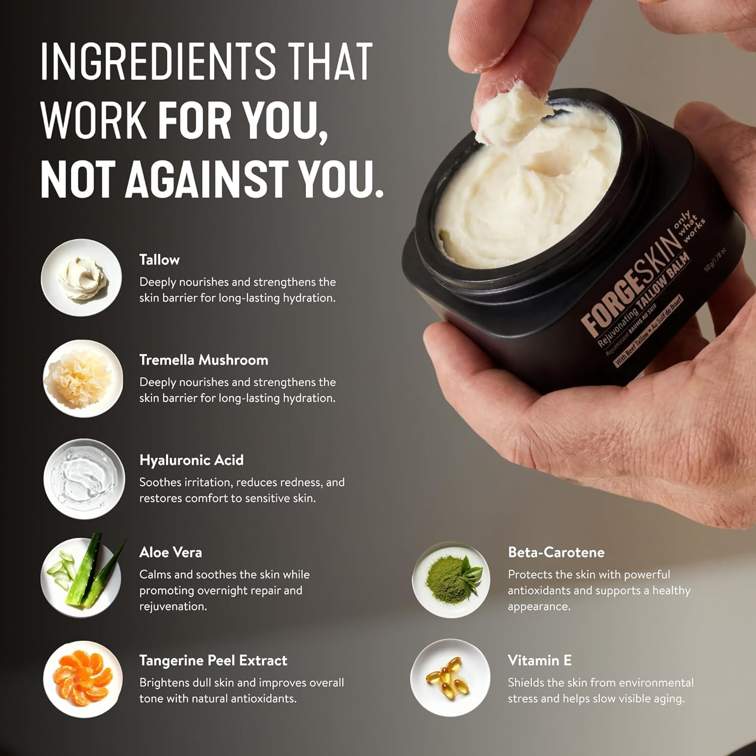 Forge Skin Beef Tallow Balm Moisturizer for Men Skin Care - Face + Body Anti Aging Wrinkle Defense, Hydration Cream - Natural Skincare Lotion (1.7 OZ)