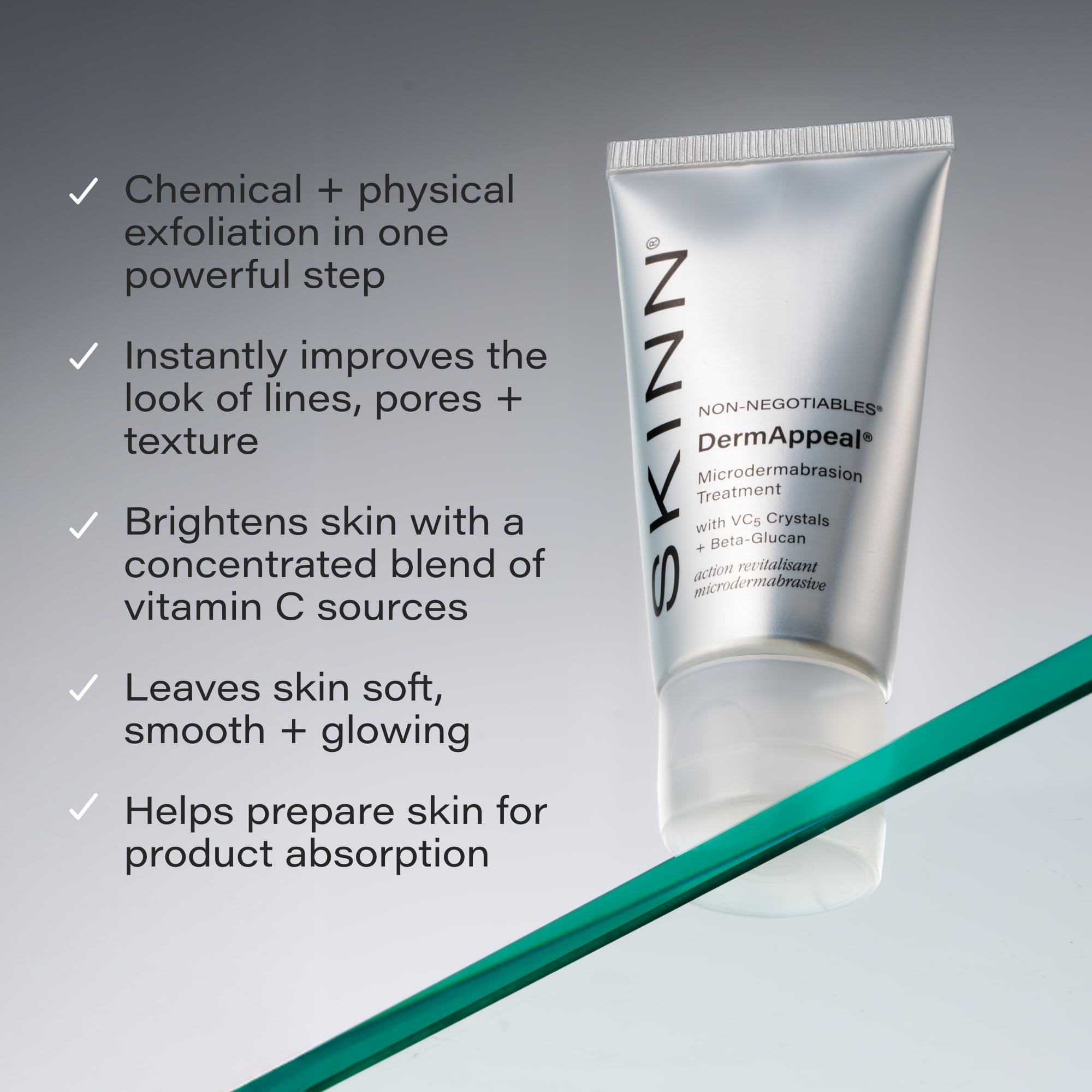 SKINN DermAppeal Microdermabrasion Facial Scrub - Anti-Aging Face Exfoliating Treatment for Dark Spots, Wrinkles & Dull Skin - Men & Women Brightening Exfoliator with Vitamin C & Fruit Enzymes - 2oz