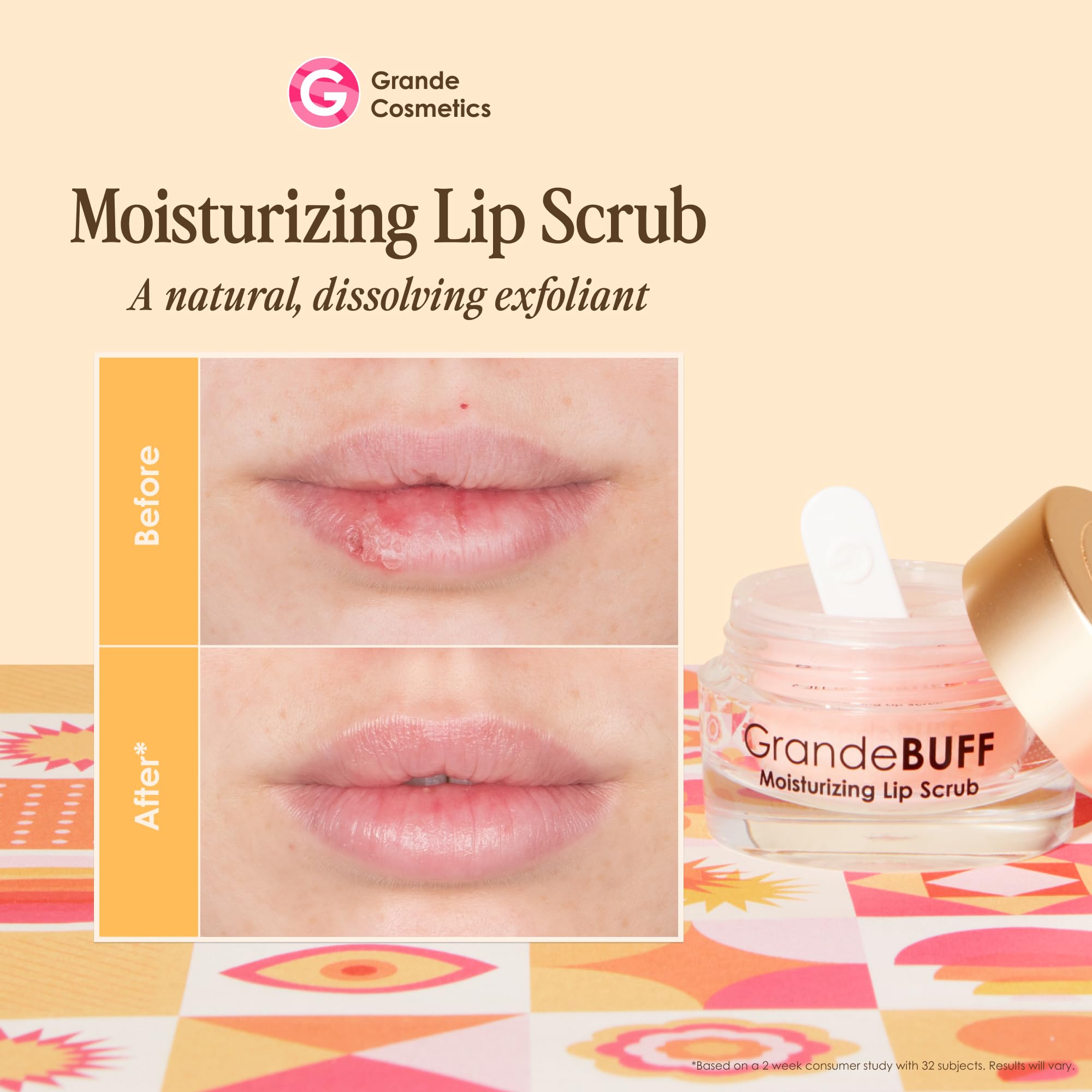 Grande Cosmetics GrandeBUFF Moisturizing Lip Scrub with Mango Butter & Shea Butter - for Smoother, Softer-Looking Lips (0.53 fl oz)