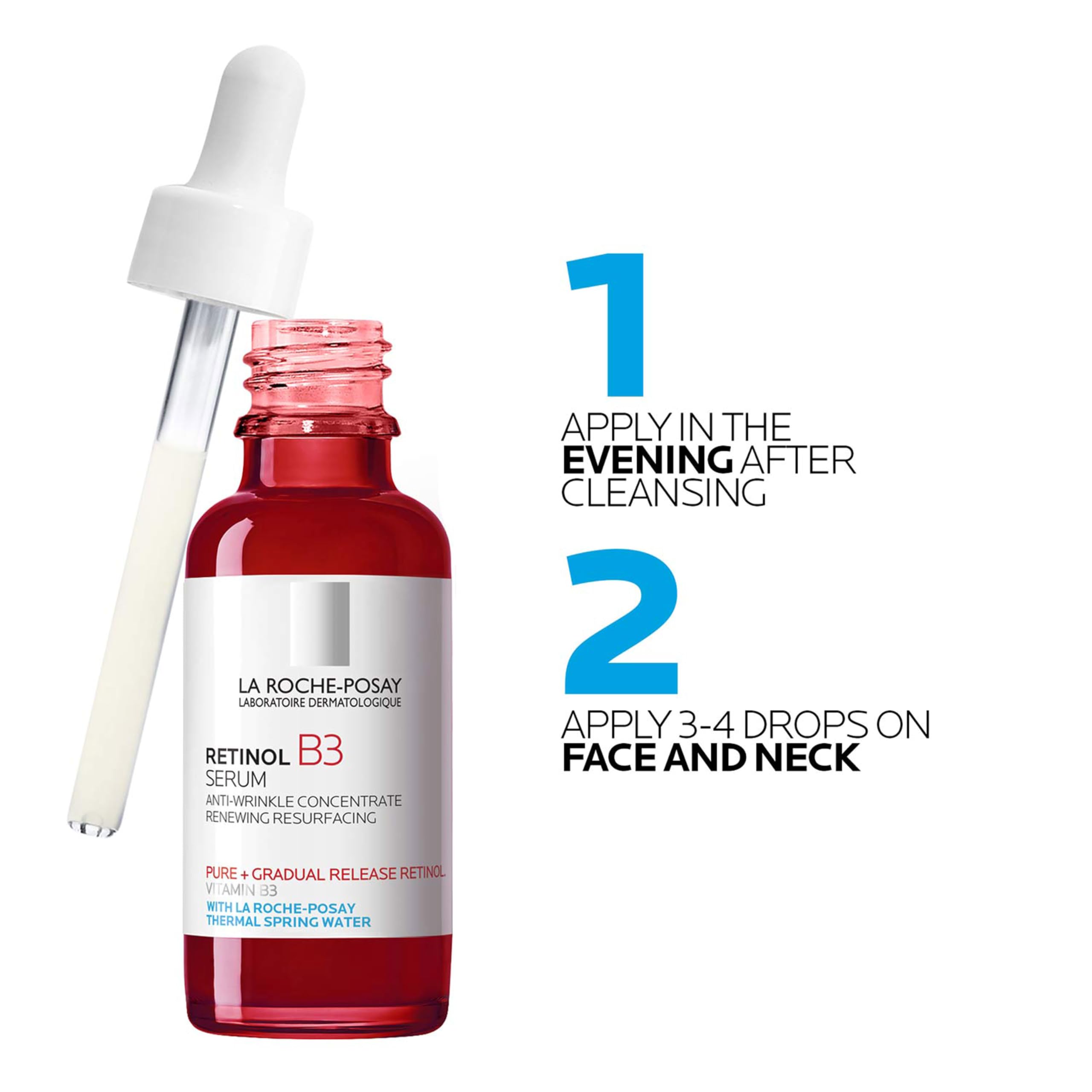 La Roche-Posay Pure Retinol Face Serum with Niacinamide (Vitamin B3) & Hyaluronic Acid | Gentle Anti-Aging Retinol Serum for Fine Lines & Wrinkles | Dermatologist Tested for Sensitive Skin, 1.0 fl oz