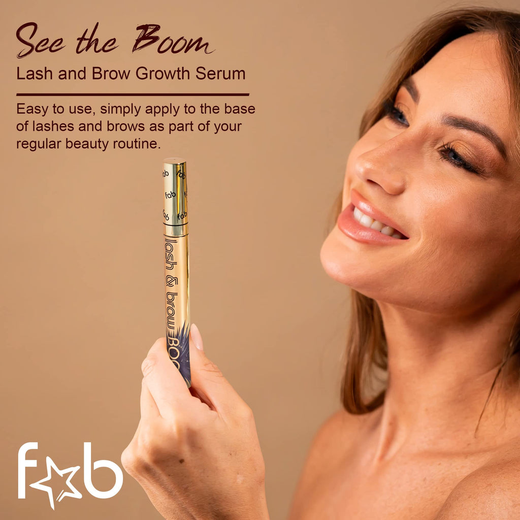 Fab Lash and Brow Boom - The Ultimate Lash and Brow Growth Serum - Lash Serum for Thicker, Longer & Fuller Lashes and Brows - Infused with Castor Oil, Biotin & Eyelash Primer for Healthy Hair Growth
