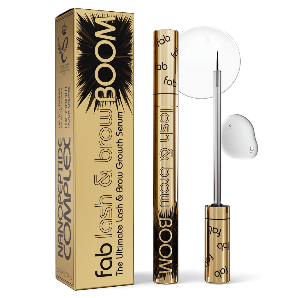 Fab Lash and Brow Boom - The Ultimate Lash and Brow Growth Serum - Lash Serum for Thicker, Longer & Fuller Lashes and Brows - Infused with Castor Oil, Biotin & Eyelash Primer for Healthy Hair Growth