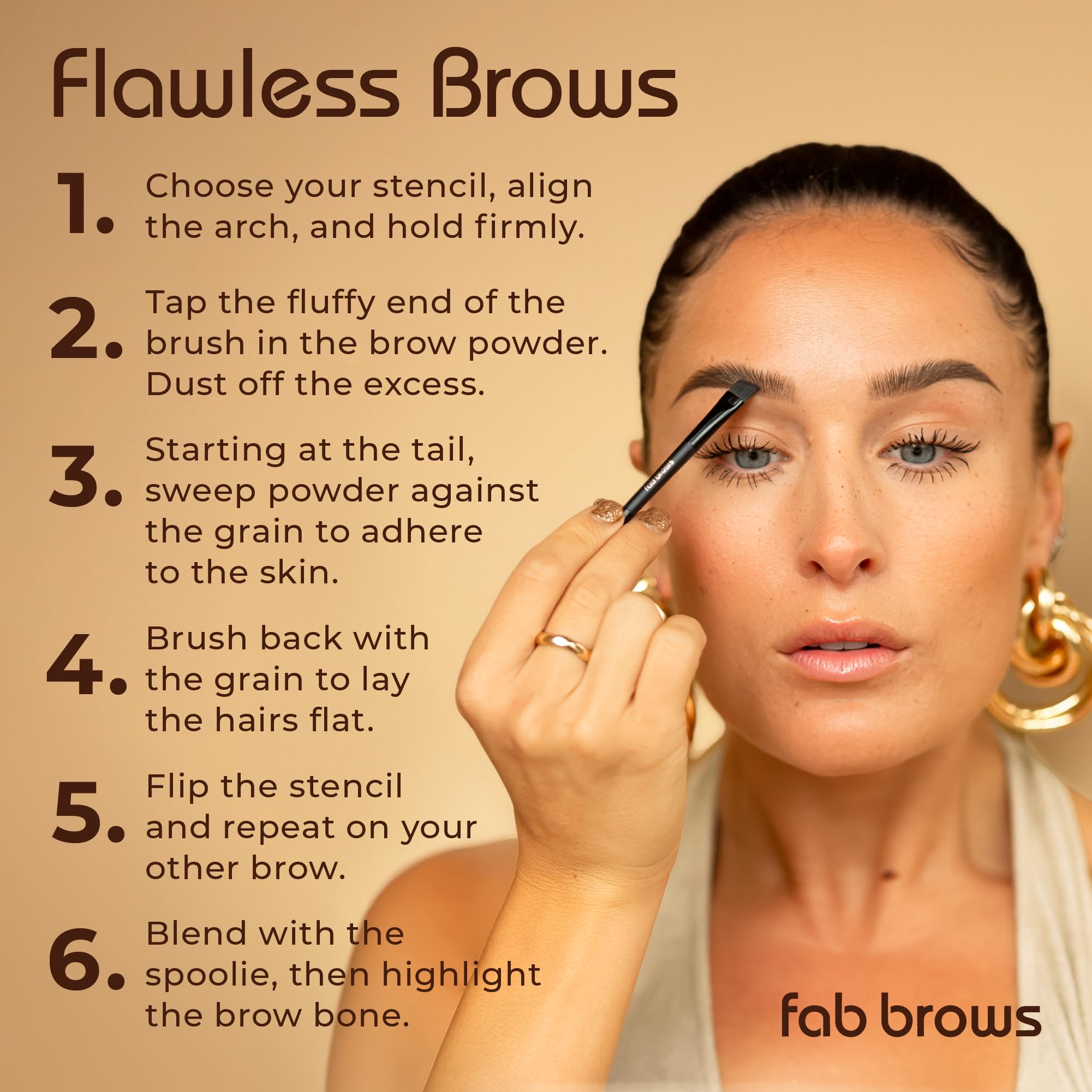 Fab Brows LUX Duo Stencil Eyebrow Kit - The Ultimate Brow Stencil Kit with Duo Brow Powder, Highlighter Powder, Stencil Shapes, Eyebrow Tools & Mirror - Eyebrow Stencil Kit Makeup - Light Brown/Medium