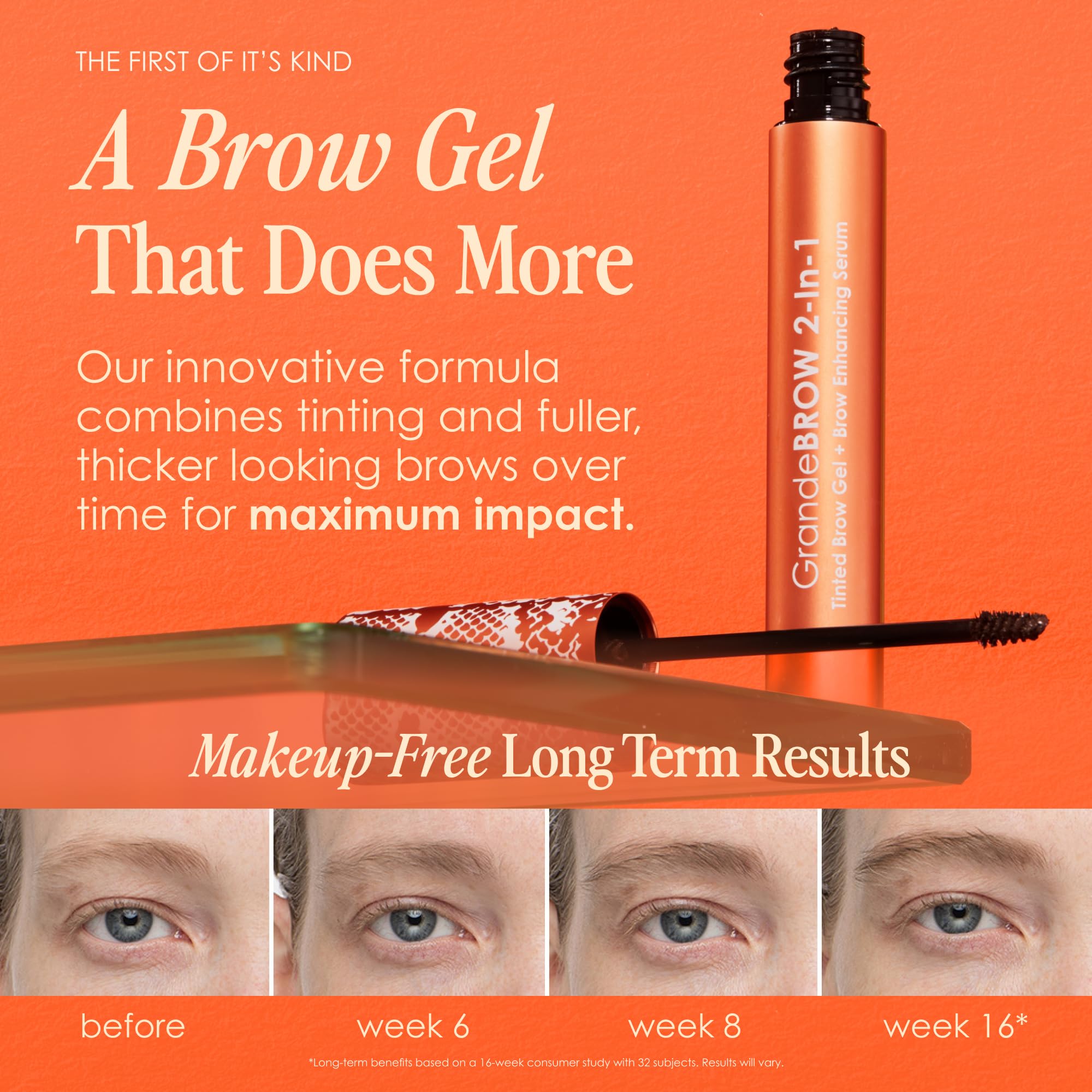 Grande Cosmetics GrandeBROW 2-in-1 Tinted Brow Gel + Brow Enhancing Serum for Thicker & Darker-Looking Eyebrows, Shape & Fill Brows, with Castor Oil & Mini Fibers - Light, Full Size (0.12 fl oz)
