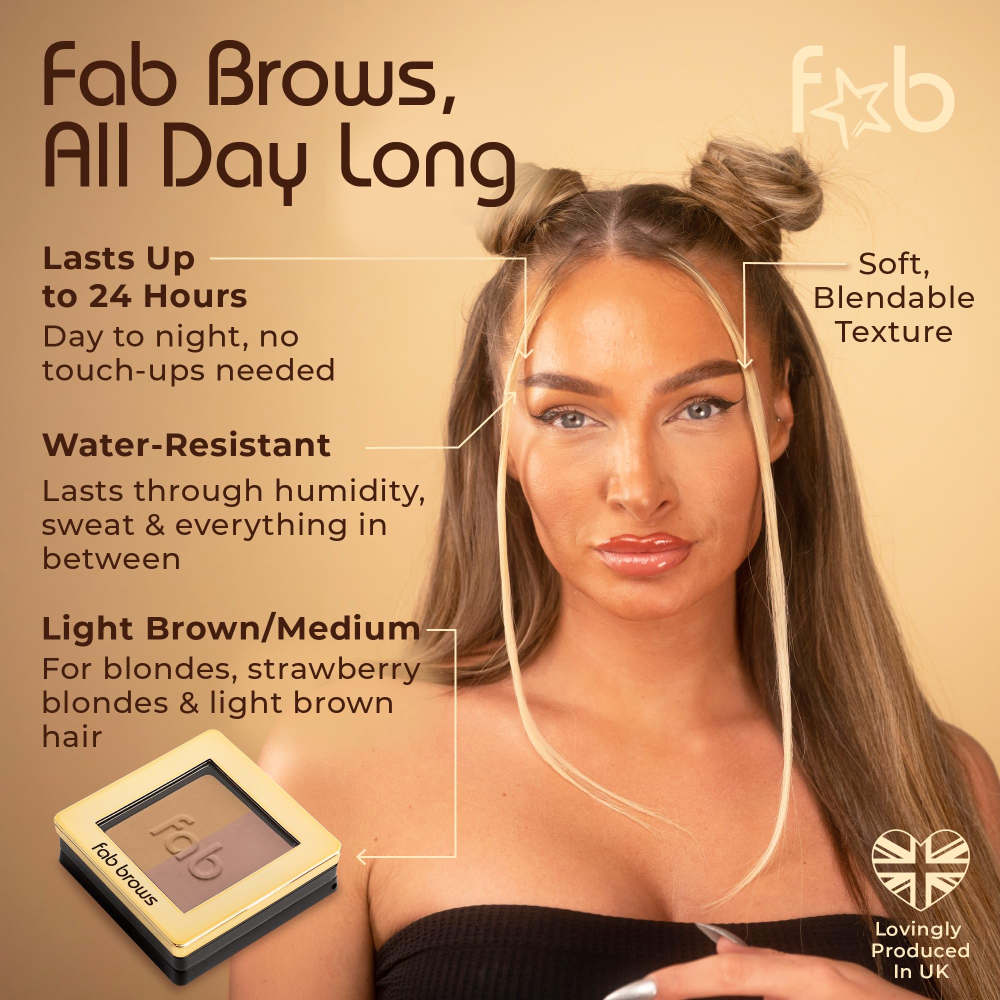 Fab Brows LUX Duo Stencil Eyebrow Kit - The Ultimate Brow Stencil Kit with Duo Brow Powder, Highlighter Powder, Stencil Shapes, Eyebrow Tools & Mirror - Eyebrow Stencil Kit Makeup - Light Brown/Medium