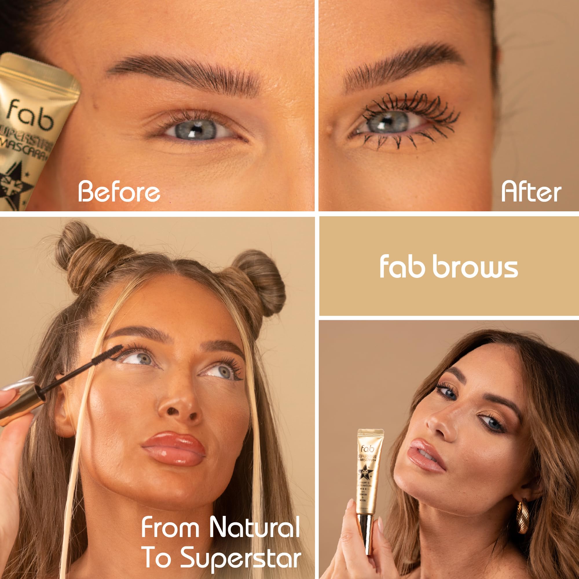 Fab Superstar Mascara: Waterproof Volumizing High Lash Lift Beauty Mascara: Black Liquid Mascarra for Bold Volume and Length - Infused with Keratin and Biotin for Longer, Better Defining Lashes - 10ml