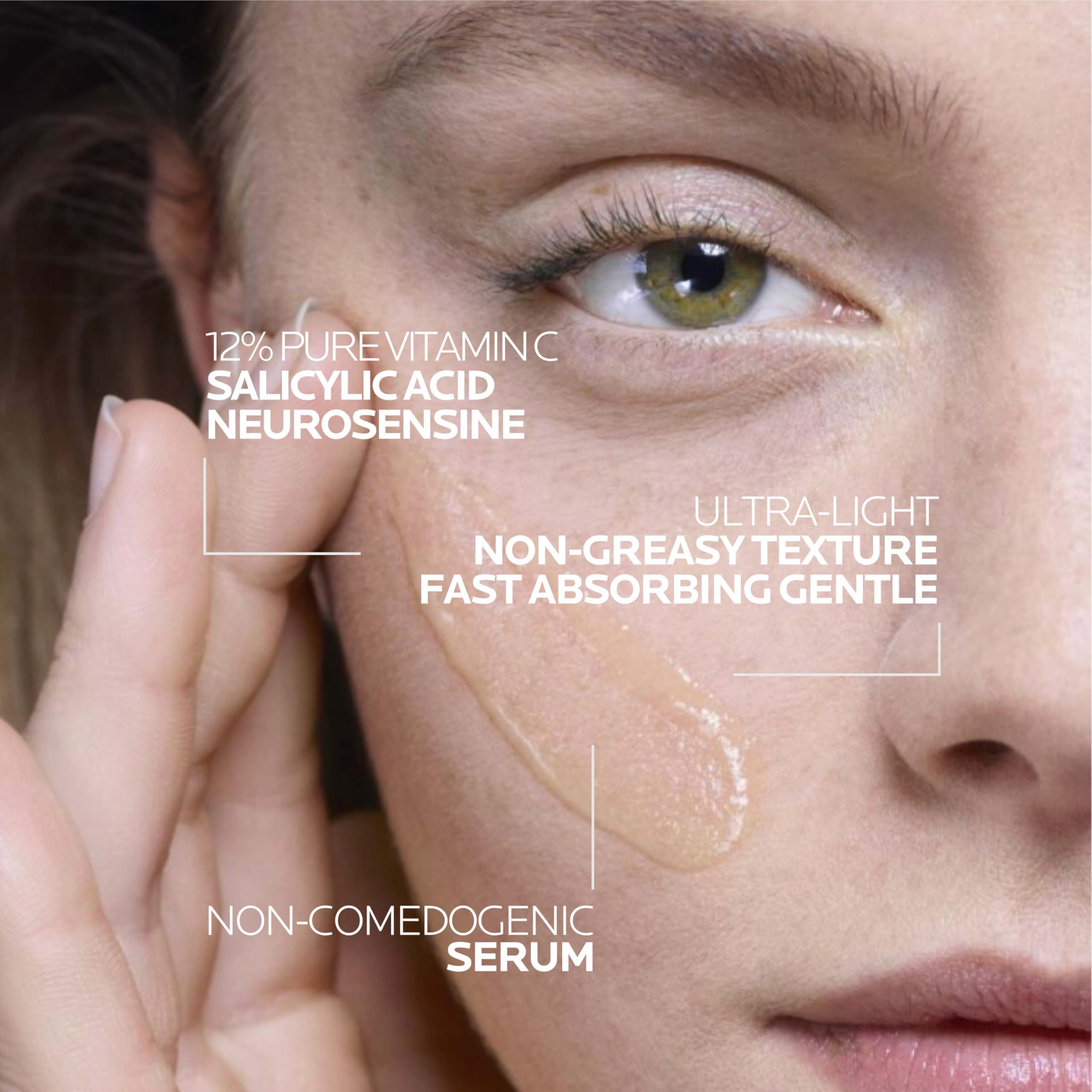 La Roche-Posay Pure Vitamin C Serum For Face With Hyaluronic Acid & Salicylic Acid, Hydrating & Brightening Serum, Boost Radiance & Reduce Wrinkles, Paraben Free