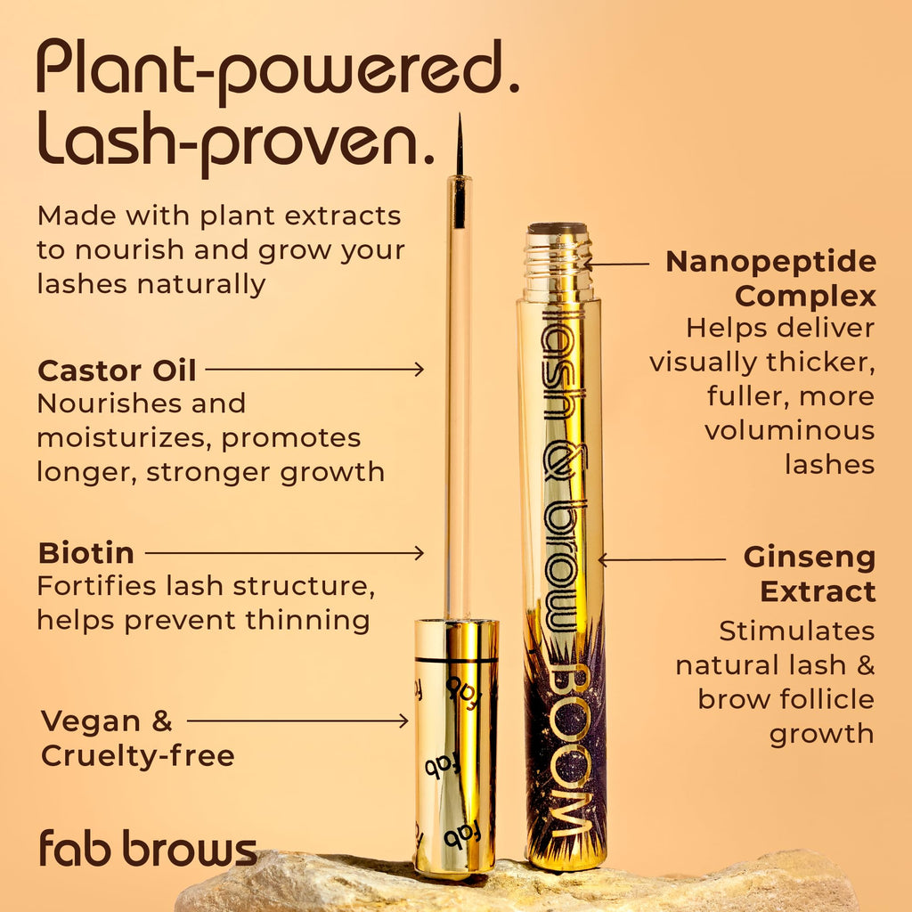 Fab Lash and Brow Boom - The Ultimate Lash and Brow Growth Serum - Lash Serum for Thicker, Longer & Fuller Lashes and Brows - Infused with Castor Oil, Biotin & Eyelash Primer for Healthy Hair Growth