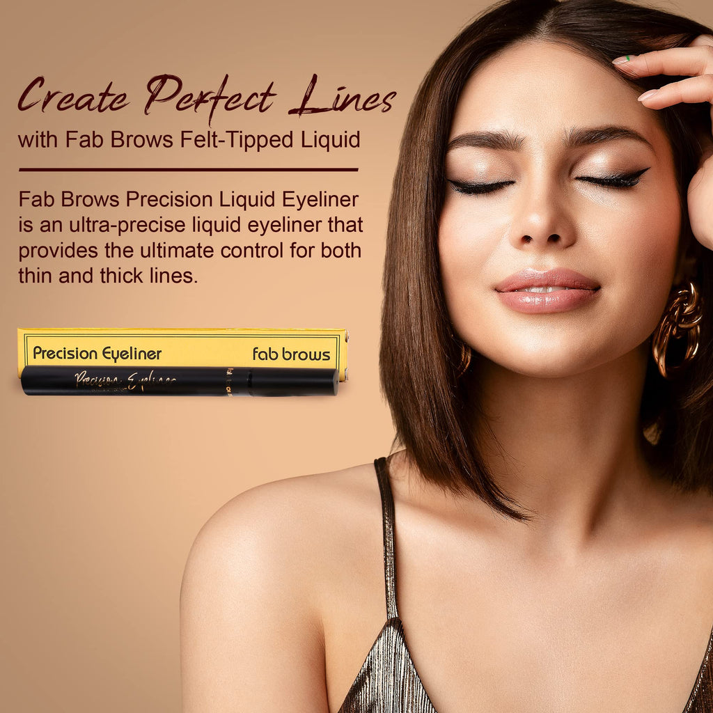 Fab Brows Precision Liquid Eyeliner - Felt-Tipped Liquid Eyeliner Pen - Richly Pigmented Waterproof Black Eyeliner - Achieves Thin or Thick Strokes - Easy-to-Apply, Flexible & Smudge Proof Eyeliner