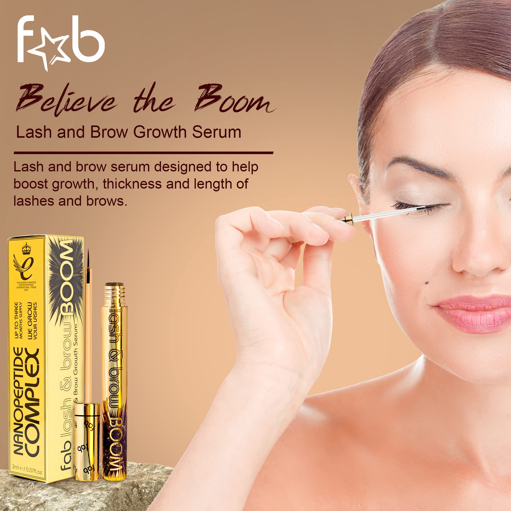 Fab Lash and Brow Boom - The Ultimate Lash and Brow Growth Serum - Lash Serum for Thicker, Longer & Fuller Lashes and Brows - Infused with Castor Oil, Biotin & Eyelash Primer for Healthy Hair Growth
