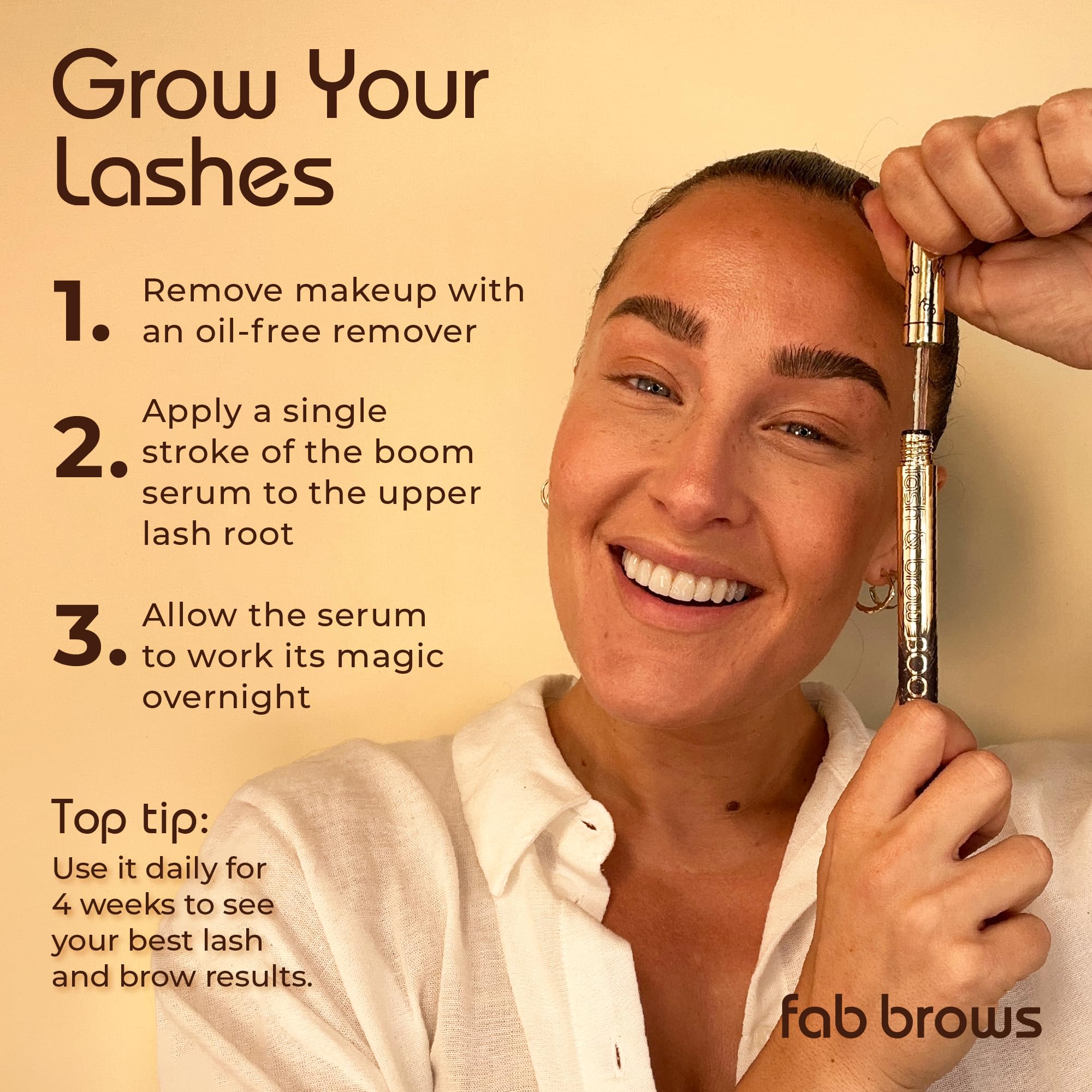 Fab Lash and Brow Boom - The Ultimate Lash and Brow Growth Serum - Lash Serum for Thicker, Longer & Fuller Lashes and Brows - Infused with Castor Oil, Biotin & Eyelash Primer for Healthy Hair Growth