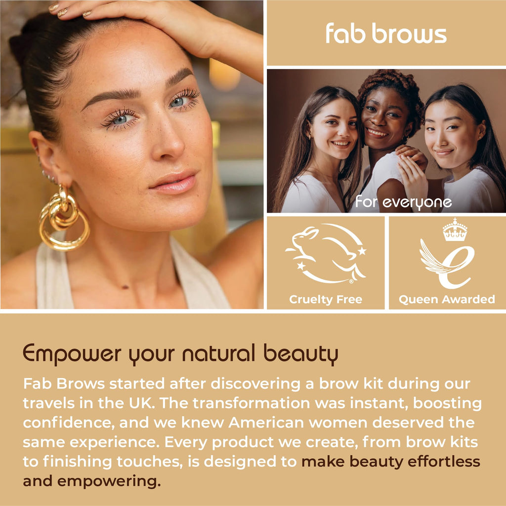 Fab Brows LUX Duo Stencil Eyebrow Kit - The Ultimate Brow Stencil Kit with Duo Brow Powder, Highlighter Powder, Stencil Shapes, Eyebrow Tools & Mirror - Eyebrow Stencil Kit Makeup - Light Brown/Medium
